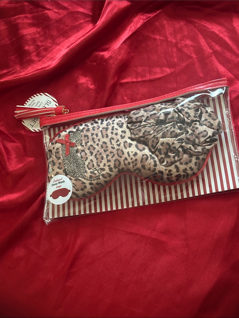 Leopard Print Sleep Mask with Pouch - Brown